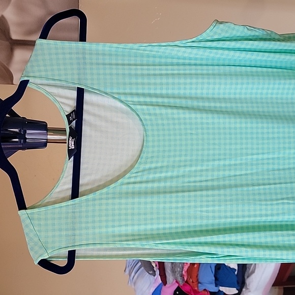 Lands End Tiered Maxi dress, sleeveless, mint green/light blue checker print, 3x - Picture 1 of 5